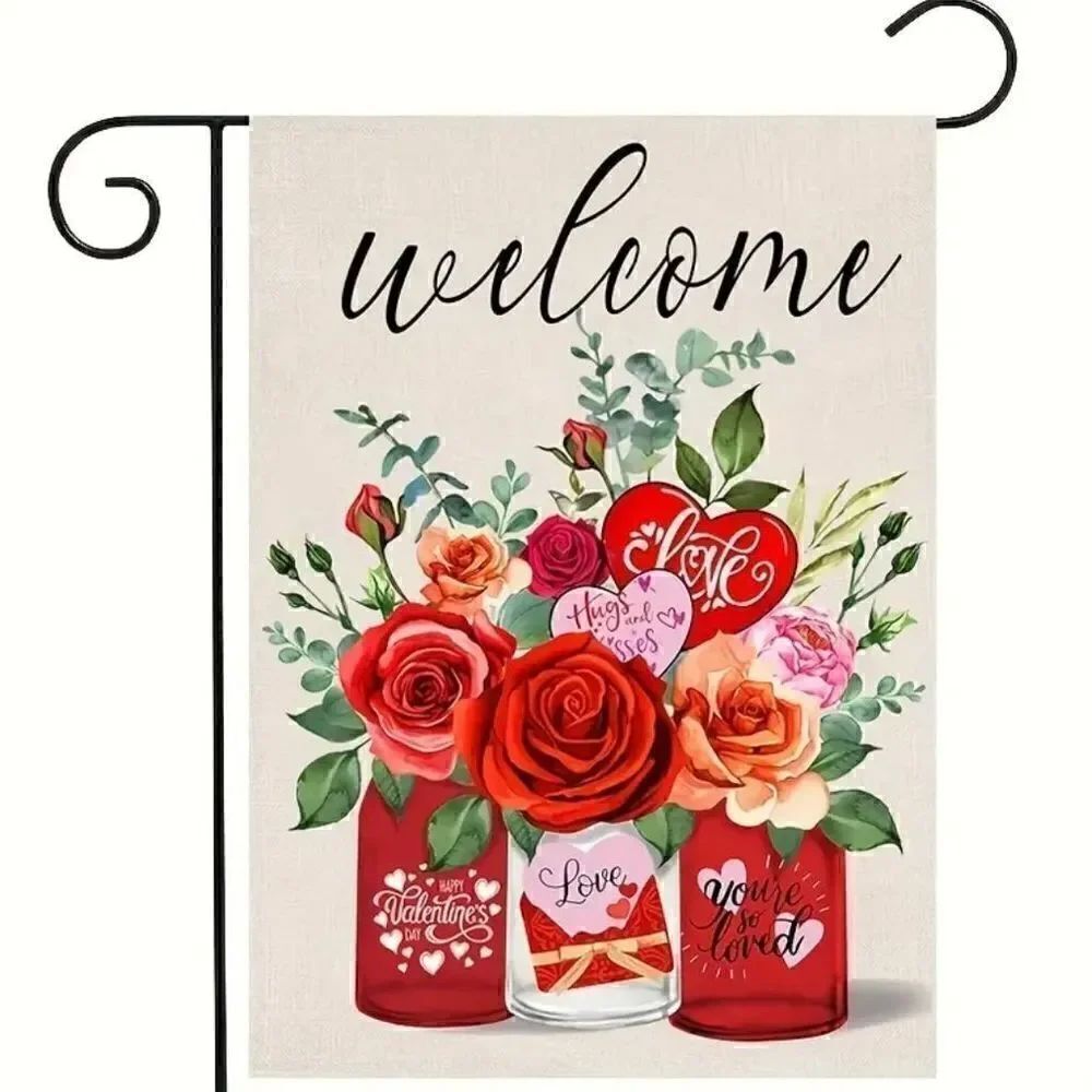 Happy Valentine Welcome Garden Flag Double Sided With Heart Farmhouse New Decor
